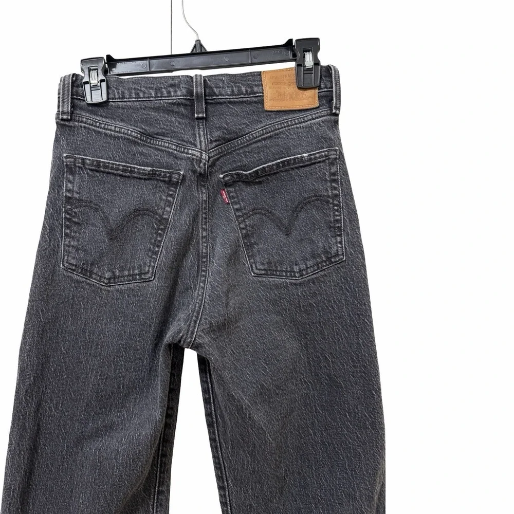 Levis Ribcage Straight Ankle Jeans Womens 27x27 Black Dark Wash Button Fly